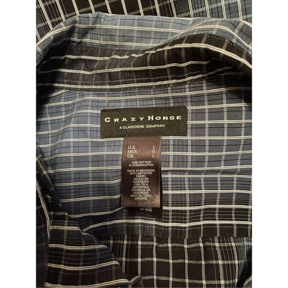 Crazy Horse Mens White & Black Grid Print Long-Sleeve Button-Down Shirt Large - Picture 10 of 16